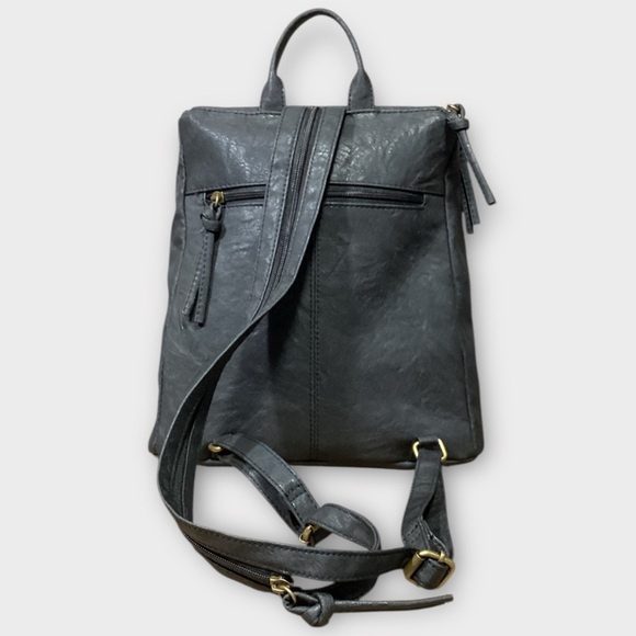 Stylish Dark Grey Vegan Leather Backpack Crossbody Bag GAL Brand - Picture 4 of 10